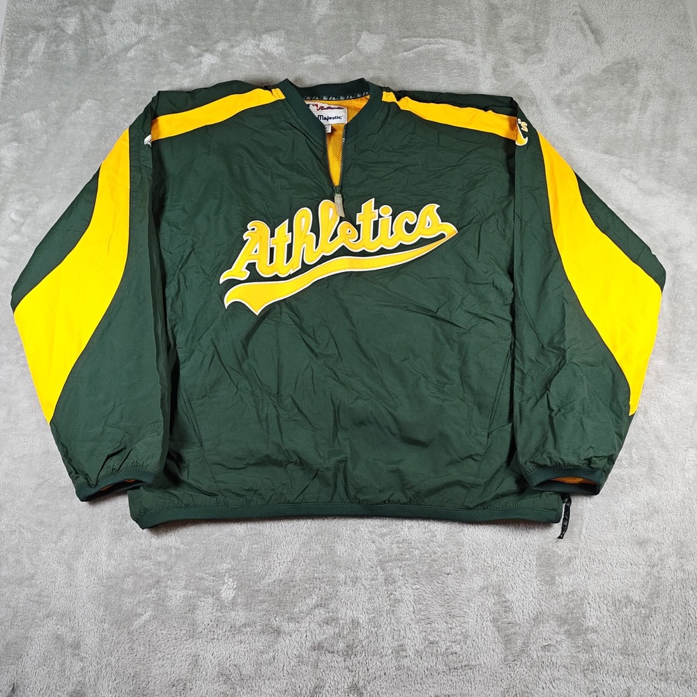 Vintage Oakland Athletics Jacket Mens XL Green Pullover Majestic MLB Quarter Zip